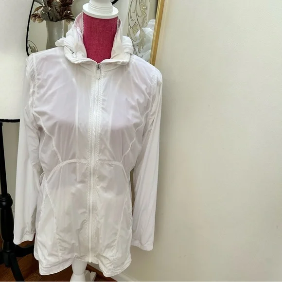 Lululemon 12 maybe Kicking Asphalt Jacket White Full Zip Thumbholes Hood - Picture 4 of 9